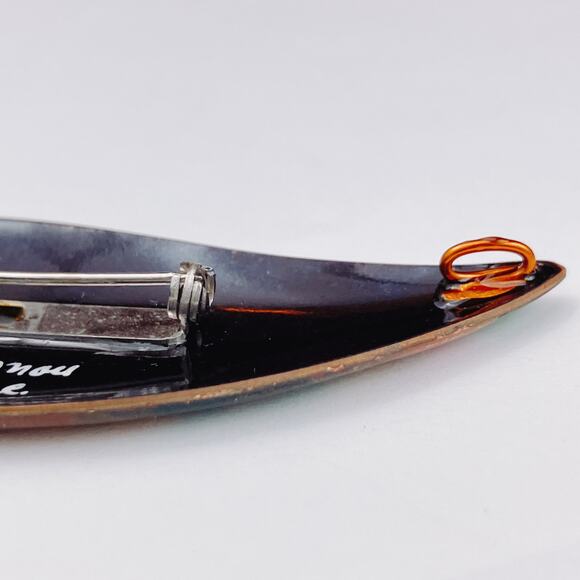 VTG 1970s Signed A. Gagnon Québec Resin Art Brooch Pendant Marbled Orange READ - Picture 8 of 11